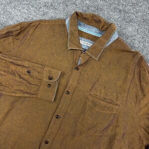 32 Bar Blues Shirt Men 2XL Brown Linen‎ Blend Iridescent Long Sleeve Pocket
